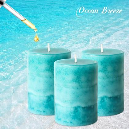 Imagem de Velas Pillar FLAVCHARM, perfumadas Ocean Breeze, 8 x 10 cm, verdes, pacote com 3 unidades