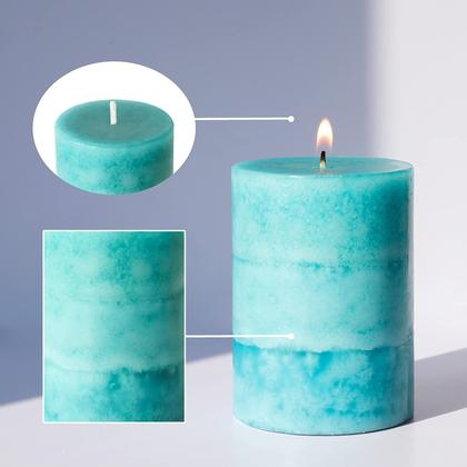 Imagem de Velas Pillar FLAVCHARM, perfumadas Ocean Breeze, 8 x 10 cm, verdes, pacote com 3 unidades