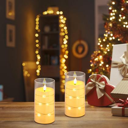 Imagem de Velas sem chama Aignis LED com temporizador remoto, conjunto de 2 marfim