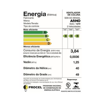 Imagem de Ventilador Arno Coluna Essential 40cm 6 Pás 127V VE2C 2720018604