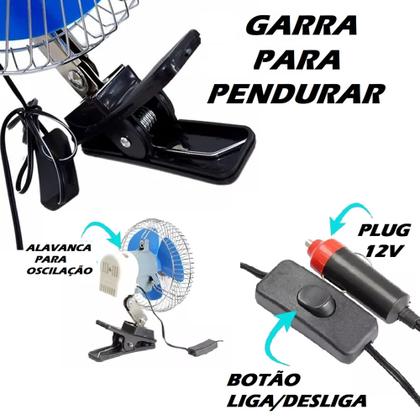 Imagem de Ventilador Automotivo 12V Para Caminhão Carro Van Ajustável com Garras de Suporte Potência 24W