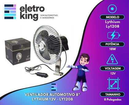 Imagem de Ventilador Carro Caminhão Van Onibus Metal 8 Pol Lythium 12v