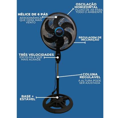 Imagem de Ventilador Chão Solaris Fs1608 Preto Com 6 Pás De Plástico, 50 cm De Diâmetro 60 Hz
