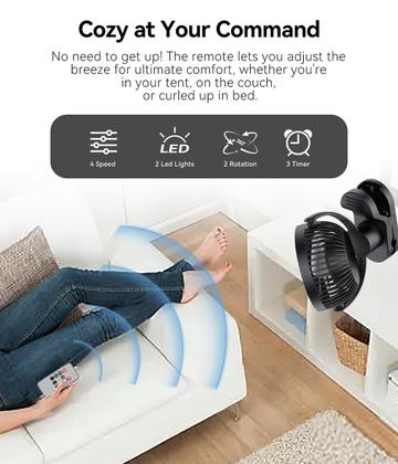 Imagem de Ventilador Clip on Leeyalan 10000mAh recarregável com luzes e controle remoto