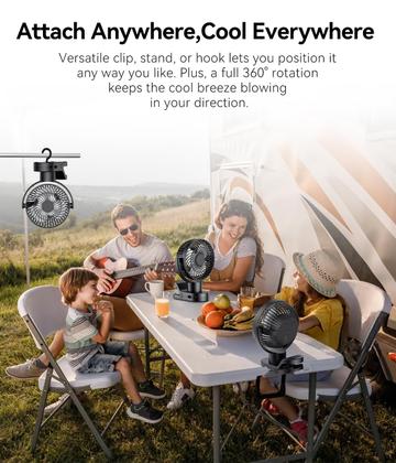 Imagem de Ventilador Clip on Leeyalan 10000mAh recarregável com luzes e controle remoto