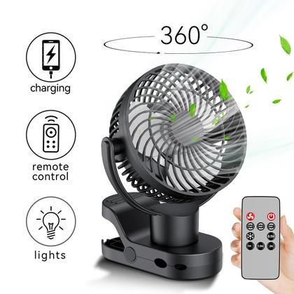 Imagem de Ventilador Clip on Leeyalan 10000mAh recarregável com luzes e controle remoto