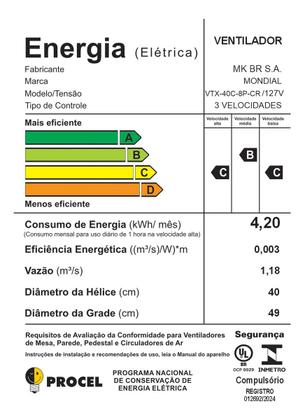 Imagem de Ventilador Coluna 40cm Super Turbo Tech, Mondial, 140W - VTX-40C-8P-CR