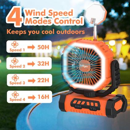 Imagem de Ventilador de Camping Lollyes Recargable 20000mAh con Linterna LED Naranja