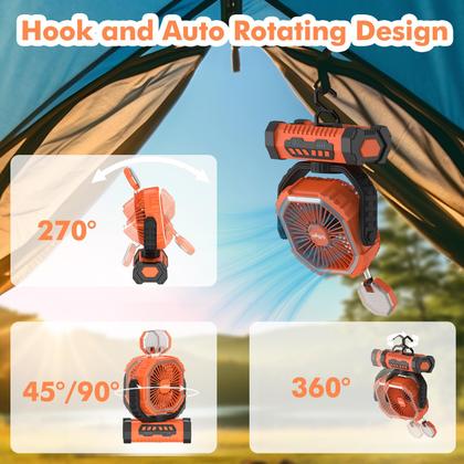 Imagem de Ventilador de Camping Lollyes Recargable 20000mAh con Linterna LED Naranja