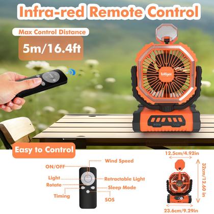 Imagem de Ventilador de Camping Lollyes Recargable 20000mAh con Linterna LED Naranja