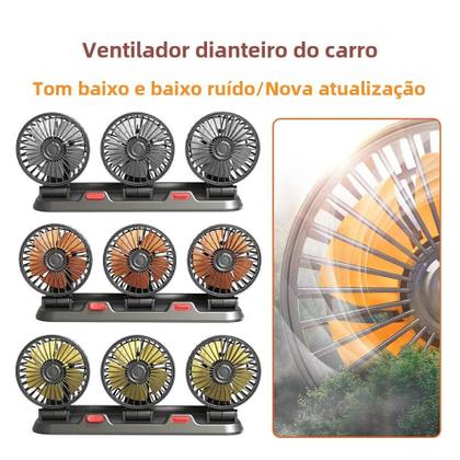 Imagem de Ventilador de Carro Ajustável 360° - 3 Cabeças, Silencioso e com 2 Velocidades