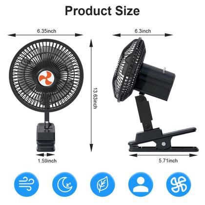 Imagem de Ventilador de carro AOWEITOUR 12V Oscillating 6 Portable Silent Cooling