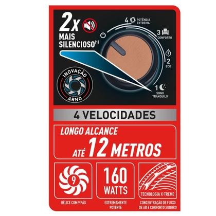 Imagem de Ventilador de Coluna 40cm Arno X-TREME 9, 9 PÁS, 160W, 4 velocidades VE98