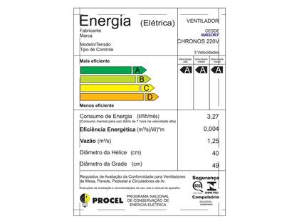 Imagem de Ventilador de Coluna Mallory Chronos 40cm 6 Pás 3 Velocidades 140W