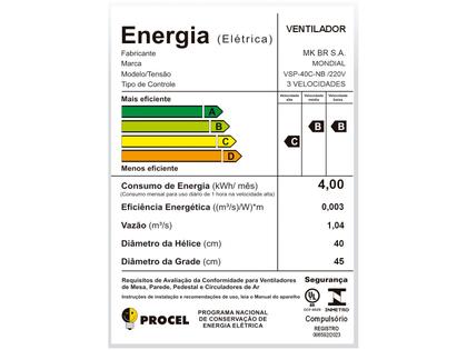 Imagem de Ventilador de Coluna Mondial Super Power 6 Pás VSP-40C-NB - 40cm 220V