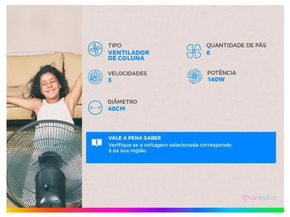 Imagem de Ventilador de Coluna Mondial Super Power VSP-40C-NB 40cm 6 Pás 3 Velocidades Preto