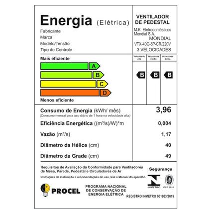 Imagem de Ventilador de Coluna Mondial Super Turbo Tech 40cm 8 Pás 140W 220V Preto/Prata - VTX-40C-8P-CR