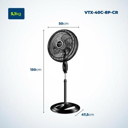Imagem de Ventilador de Coluna Mondial Super Turbo Tech 40cm 8 Pás 140W 220V Preto/Prata - VTX-40C-8P-CR
