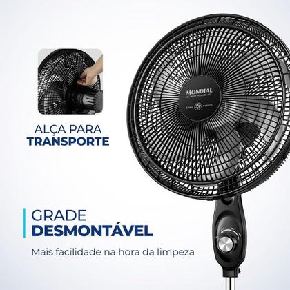 Imagem de Ventilador de Coluna Mondial VSP-40C Super Power  com 3 Velocidades, Modo Silencioso, Preto/Prata