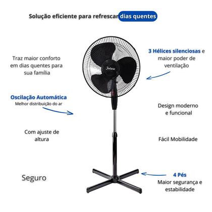 Imagem de Ventilador De Coluna Piso Pedestal Oscilante 40cm 3 Pás Preto - Futuro