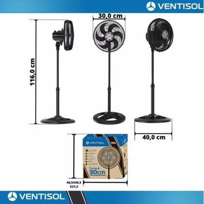 Imagem de Ventilador De Coluna Preto 30cm Turbo 6 Pás Oscilante Ventisol 127V