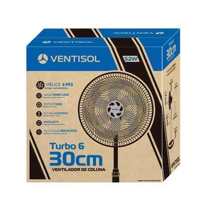 Imagem de Ventilador De Coluna Preto 30cm Turbo 6 Pás Oscilante Ventisol 127V