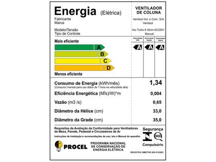 Imagem de Ventilador De Coluna Preto 30cm Turbo 6 Pás Oscilante Ventisol 127V