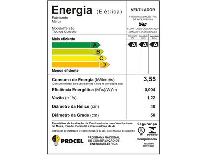 Imagem de Ventilador de Coluna Silencioso 220V 180W 8 Pás 50cm Wap Flow Turbo