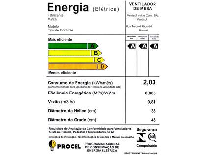 Imagem de Ventilador de Mesa 40 CM 127V TURBO6 AZUL Ventisol