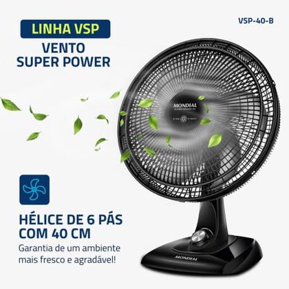 Imagem de Ventilador de mesa 40 cm 6 pás com 3 velocidades Super Power - VSP-40-B Mondial (110V)