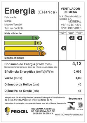 Imagem de Ventilador de Mesa 40cm Mondial Super Power VSP-40-B 6 Pás 3 Velocidades - Preto 110V