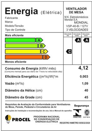 Imagem de Ventilador de Mesa 40cm Super Power Mondial 140W - VSP-40-B