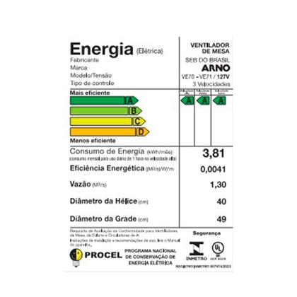 Imagem de Ventilador de Mesa Arno 40Cm VE70 X-Treme 7 Preto e Azul Escuro 127V