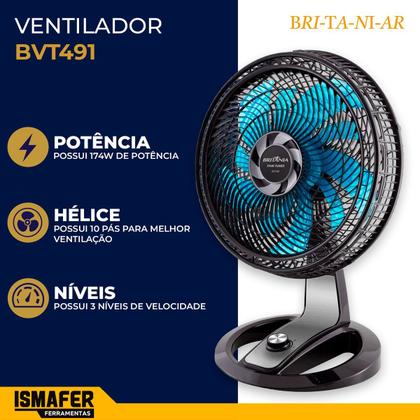 Imagem de Ventilador De Mesa Britânia 174w Bvt491 40cm 10 Pás Cor da estrutura Preto Cor das pás Verde Diâmetro 40 cm Material das pás Plástico
