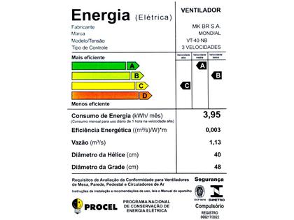Imagem de Ventilador de Mesa Mondial 6 pás Turbo VT-40-NB