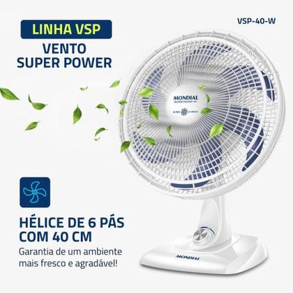 Imagem de Ventilador De Mesa Mondial Super Power 3 Velocidades 6 Pas Branco Com Azul 127 V