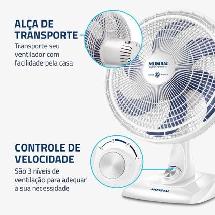 Imagem de Ventilador De Mesa Mondial Super Power 3 Velocidades 6 Pas Branco Com Azul 127 V