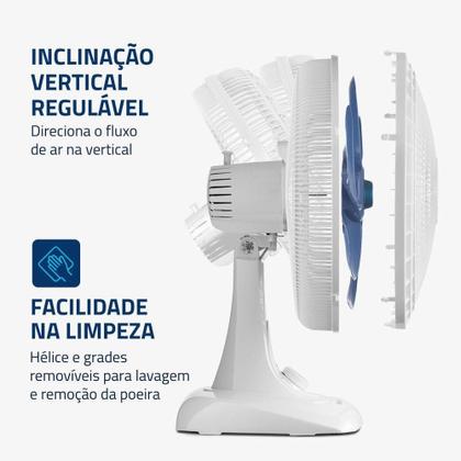 Imagem de Ventilador De Mesa Mondial Super Power 3 Velocidades 6 Pas Branco Com Azul 127 V