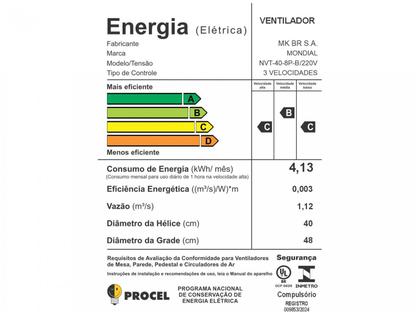 Imagem de Ventilador de Mesa Mondial Turbo 40cm 3 Velocidades 140W NVT-40-8P-B