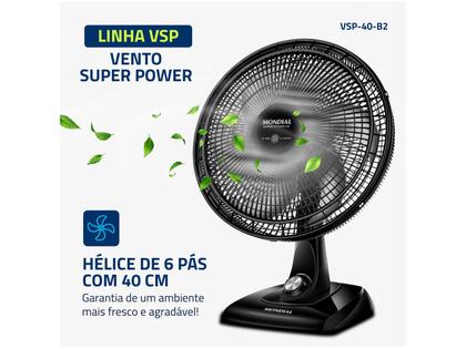 Imagem de Ventilador de Mesa Mondial VSP-40-B2 40cm - 6 Pás 3 Velocidades Preto e Prata