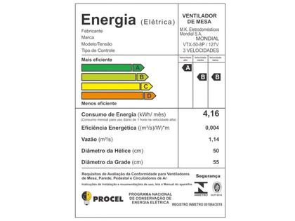 Imagem de Ventilador de Mesa Mondial VTX-50 50cm 8 Pás 3 Velocidades Preto e Prata