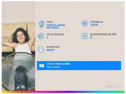 Imagem de Ventilador de Mesa Mondial VTX-50 50cm 8 Pás 3 Velocidades Preto e Prata