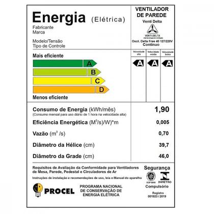 Imagem de Ventilador de Mesa/Parede Ventidelta 40cm Delta-Free Grade de Plastico Bivolt 140W Branco - 64-4301