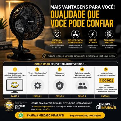 Imagem de Ventilador De Mesa Ventisol 20cm Preto Clip Portátil De Mesa