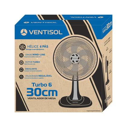 Imagem de Ventilador de Mesa Ventisol Turbo 6 pás Oscilante 30cm Preto 127V