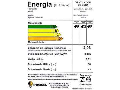 Imagem de Ventilador de Mesa Ventisol Turbo 6p 40 Cm Premium 40cm 3 Velocidades