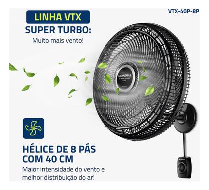Imagem de Ventilador de Parede 40cm Super Turbo 8 Pá, Mondial 140W - VTX-40P-8P