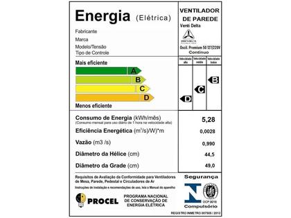 Imagem de Ventilador De Parede 50cm Oscilante Premium Preto Grade de Aço Preta 170W Bivolt 71-5425 Ventidelta