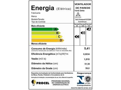 Imagem de Ventilador De Parede 60cm Oscilante Premium Preto Grade de Aço Preta 170W Bivolt 73-6425 Ventidelta