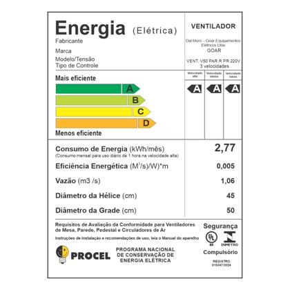 Imagem de Ventilador de Parede Goar 50cm Preto - V50P